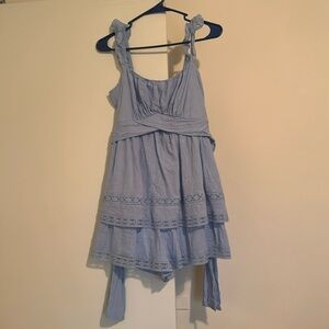 Altar’d State M Romper - Light Blue with tie back waist